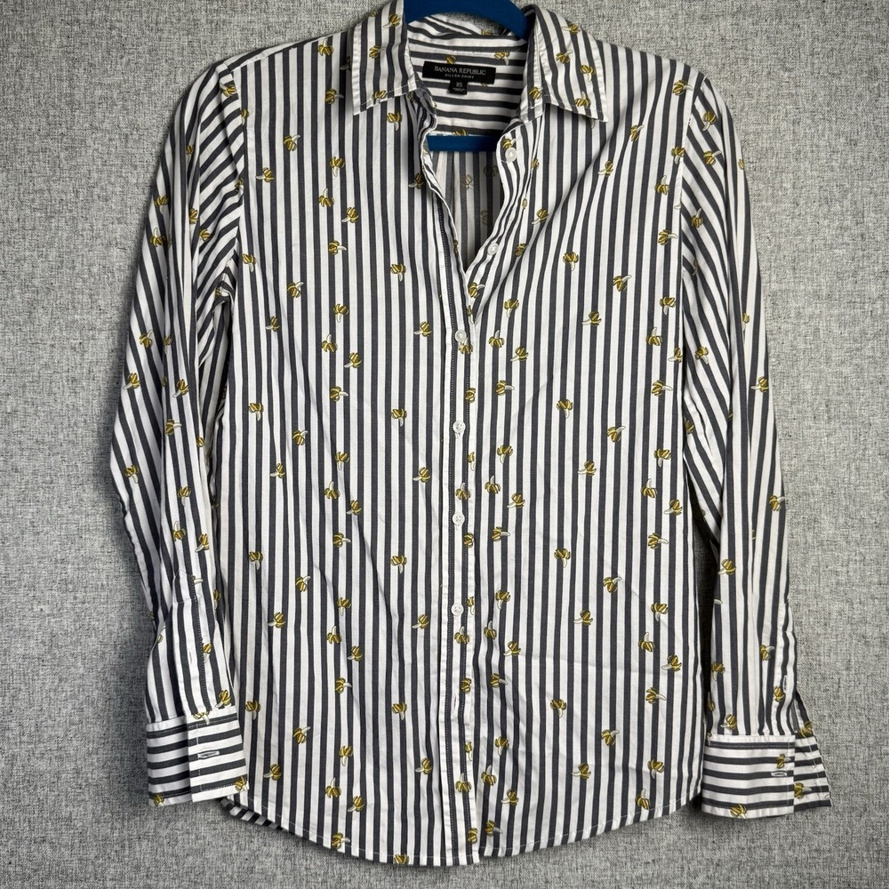 Banana Republic Dillon Button Down Shirt Striped Black And White Bananas XS - Picture 2 of 6